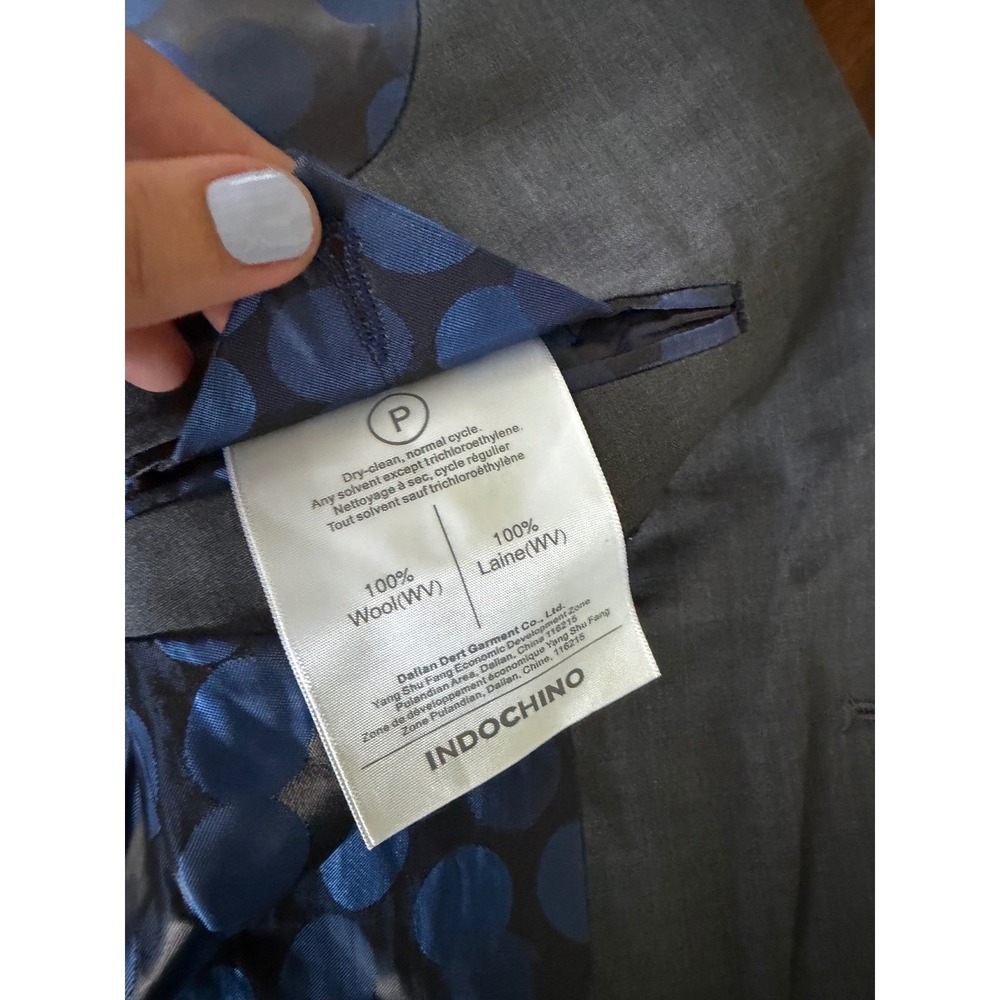 Indochino Mens Gray Two Button Tailored‎ Blazer Jacket Blue Polka Dot Lining 42R - Picture 9 of 11